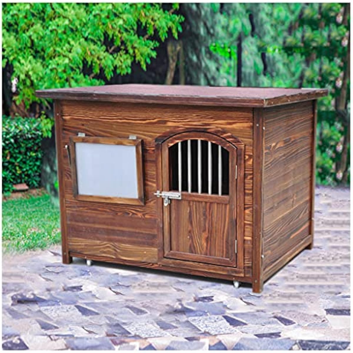 法人特価 外の防水フラットトップのための犬小屋 犬舍犬小屋の木製の屋外の犬小屋 庭の外の小動物簡単な掃除 110 80 75cm ペット用品 クリアランス売り出し Www Littleshopp Com