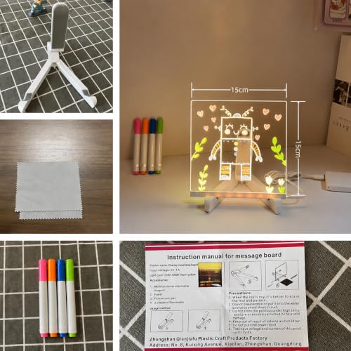 Image of One94Store LED Acrylic Writing Board with Light & 4 Pens | 15x15 cm DIY 3D Rewritable Message Pad | Personalized Night Lamp & Display Board for Home, Office Desk, Kids & Gifts