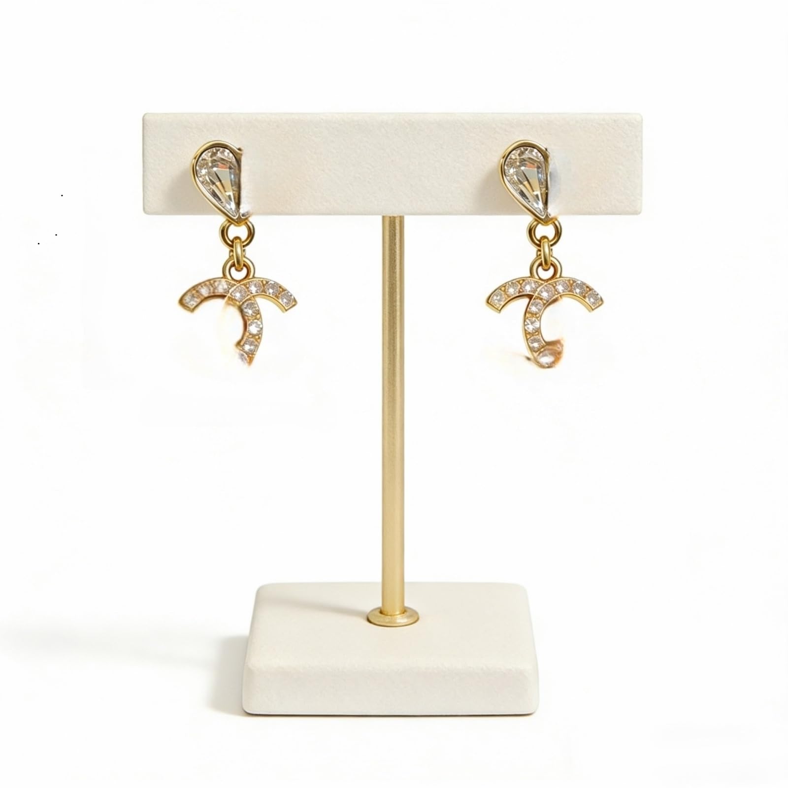 Crystal Heart Stud Drop Earrings, Charm, Rhinestone Embellished, Gold and Silver Tone. — view 3