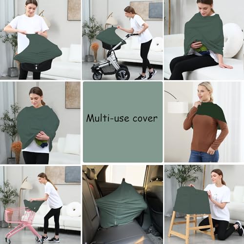 Image of Car Seat Cover Baby for Nursing, Baby Breastfeeding Cover Carseat Canopy Covers, Solid Color Multi-use Nursing Cover for Babies (Roman Green)