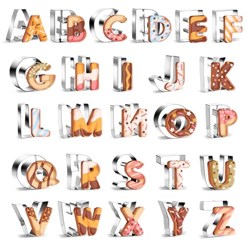 Realand 26 Stück große 6,5 cm Alphabet Ausstechformen - Edelstahl Abc Ausstechformen Set Metall Fondant Cookie Tool für Weihnachten Geburtstag Urlaub (26)