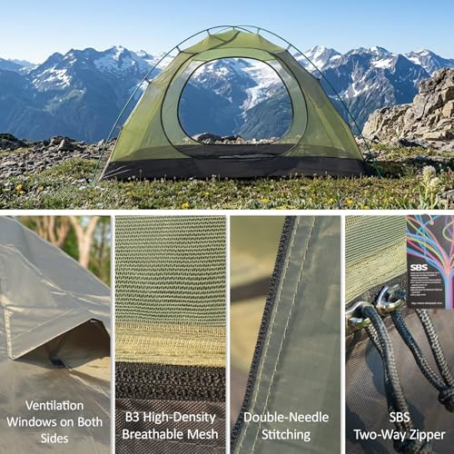 ShinHye Ultralight 2-Person Backpacking Tent - Portable Dome Camping Tent with Easy Setup, Waterproof Features, Double Layer Design (Green) - Image 4