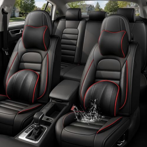 Image of Leather Deluxe Front Seat Covers for Toyota Camry 2015-2026, Black-Red