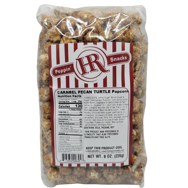 Chocolate & Caramel Coated Pecan Turtle Popcorn | 8 oz. | HR Poppin' Snacks