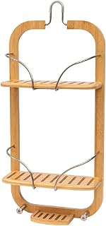 SereneLife Bamboo Hanging Shower Caddy with 3 Tiers, Anti-Slip Design, B...