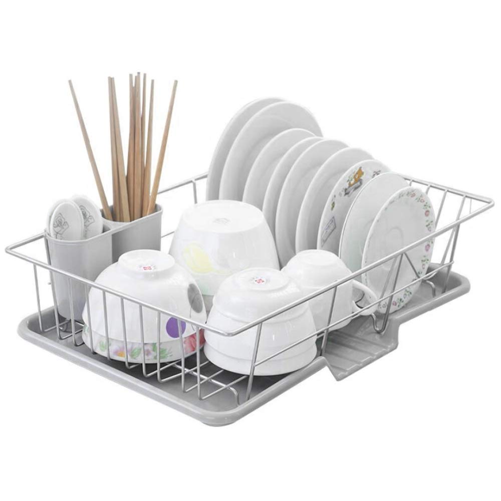 Youyijia Dish Drainer with Drip Tray and Removable Cutlery Holder Stainless steel Anti-Rust Drying Rack Dish Plate Draining Basket Rack for Kitchen or Counter