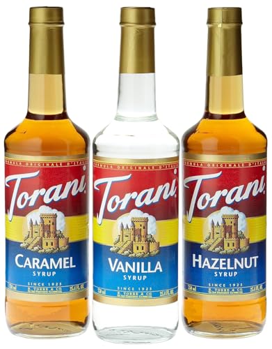 Torani Coffee Syrup, Vanilla, Caramel, and Hazelnut Variety 3-Pack, Flavoring for Drinks 25.4 Fl Oz Ea