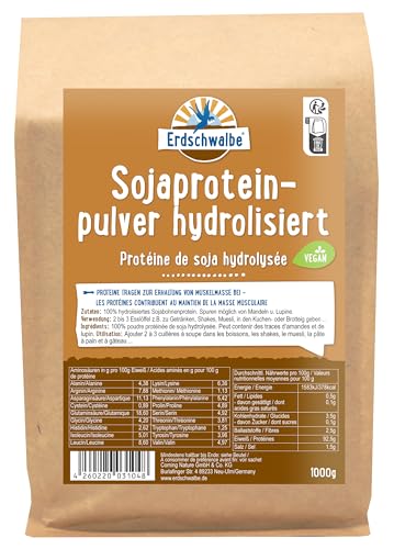 Erdschwalbe Hydrolisiertes Sojaprotein - Veganes Eiweißpulver, glutenfrei, ohne Zusatzstoff, ohne Süßungsmittel - 1 Kg