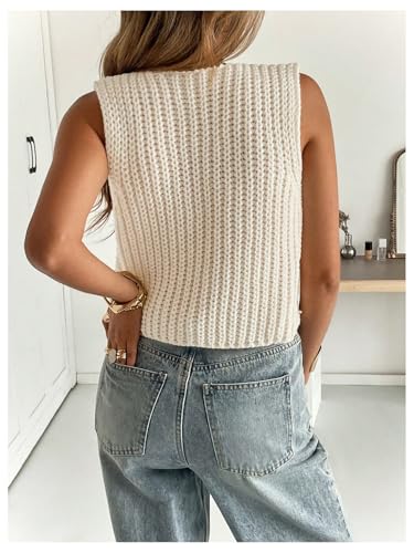 MakeMeChic Women's Boho Tops Lightweight Sweater Vest Seashell Metal Button Sleeveless Crochet Knitted Tank Tops2
