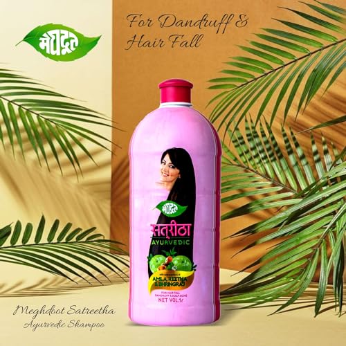 Meghdoot Ayurvedic Satreetha Shampoo with extracts of Amla, Reetha and Bhringraj for Hair-fall Control |Dandruff Control|Scalp Acne 1Litre Bottle - Value Pack - Image 3