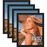 Vittanly 8x10 Picture Frame Set of 4, Display Pictures 5x7 with Mat or 8x10 without Mat, Engineered Wood with Shatter Resistant Plexiglass, Wall Gallery Photo Frames for Wall or Tabletop, Black