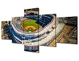 Baseball Stadium Wall Decor Yankee Stadium Wall Art Pictures Canvas Wall Art Bronx, New York City, US Posters Painting Framed 5 Pieces Living Room Wall Decoration Ready to Hang (50''Wx 24''H)