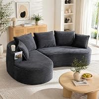 HaoChrymec Canapé d'angle Arrondi en Velours Côtelé, 3 Places, Gris Foncé, 250x152x82cm