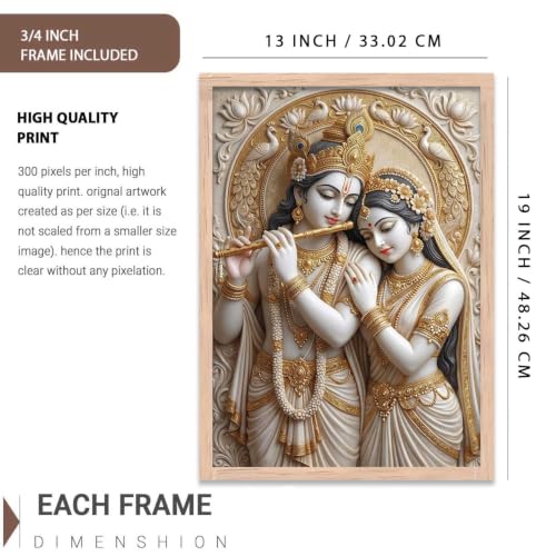 Image of CRAFTLYN Hindu God Wall Art WALL ART Prints Framed Spiritual Religious Paintings for Living Room, Pooja Room, Bedroom, Office, Meditation Room, Home Decor (Radha krishna 2, 13X19, Brown)