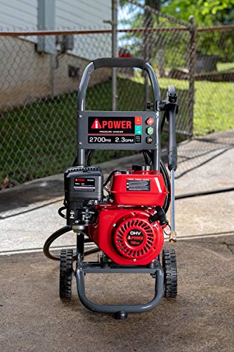 A-iPower APW2700C Gas Powered Pressure Washer 2700 PSI and 2.3 GPM 7HP with 3 Nozzle Attachments, CARB Compliant, Red