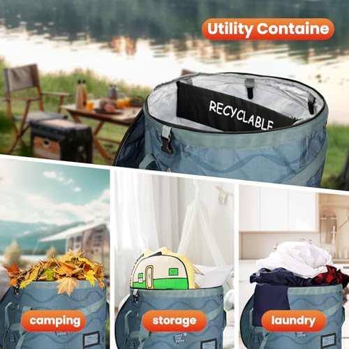 Image of Pop-Up Trash Bin with Removable Divider, Heavy Duty Bottom, Collapsible Storage for Camping, Laundry, Storage and Garden, Waterproof and Tear Resistance Material with Air Vent, Blue