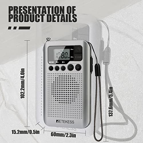 Retekess Tr106 Portable Mini Pocket Radios Am Fm Digital Tuning, Aaa Battery Powered, Support Clock, Alarm, Sleep Timer, Fm Stereo For Walking (Silver) #TOP7