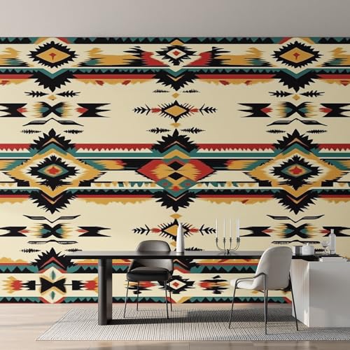 Papier peint géométrique aztèque avec fresque murale en intissé résistant