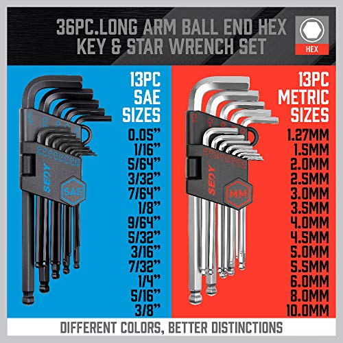 36-Pieces Ultimate Allen Wrench Set, Premium Hex & Torx Key Set, Sae & Metric Hex, Ball End Torx Wrenches With Extra #TOP3