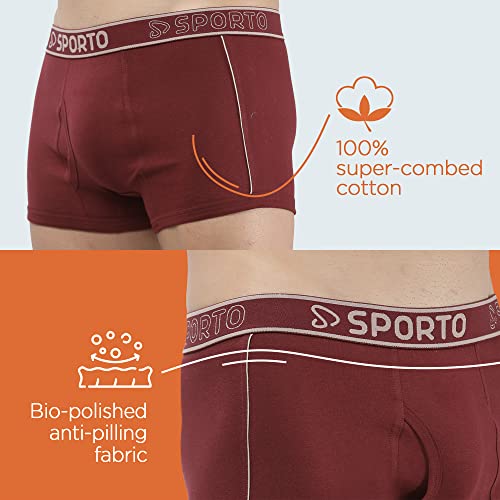 Image of sporto Men's Mid-Rise Super Soft & Comfortable Solid Cotton Square Trunks with No-Fold & No-Pinch Elastic Waistband (Combo Pack)
