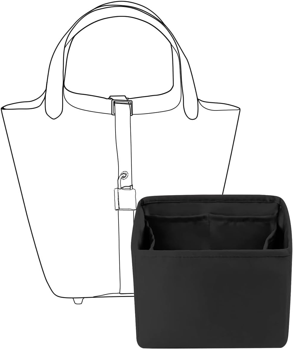 YUNDINGJI 財布オーガナイザーインサート エルメス ピコチン用 18袋入り ブラック シルク付き高級バッグ収納 軽量シェイパ