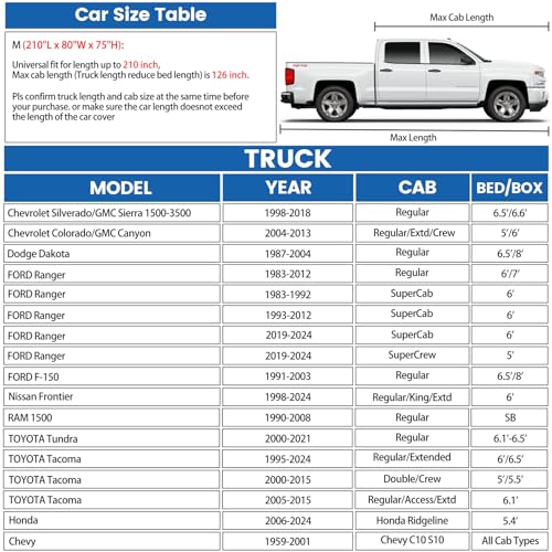 Image of Pick up Truck Car Covers for Automobiles 420D All-Weather Waterproof Heavy Duty Full Outdoor Pickup Trucks Cover Fit for Chev-rolet D-odge F-ord N-issan T-OYOTA R-AM H-onda, Fit up to 210 inch