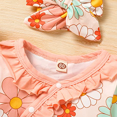 Grnshts Newborn Girl Sunflower Jumpsuit Baby Girl Long Sleeve Ruffle Floral Romper Overall Coming Home Outfits(Pink1,Newborn) #TOP1