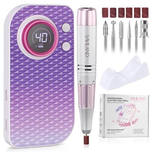 SAVILAND Electric Nail Drill: 40000RPM High-Torque Nail File Quick Removal for Acrylic Nails Easy Operation Portable Nail Drill for Beginner Home DIY Nail Art Manicure Pedicure