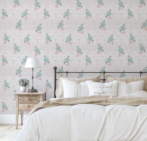 Papier peint mural masquant défauts S4Sassy vinyle roses vert 63x152 - 6