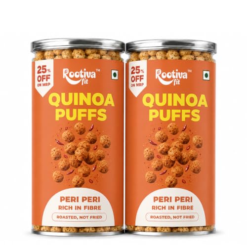 Image of ROOTIVAFIT Quinoa Puffs Peri Peri Flavour, Roasted Not Fried, Rich in Fibre, Made with Jowar and Quinoa Flour, 80 g Each, Pack of 2