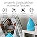 Crane Ultrasonic Cool Mist Humidifier for Bedroom, Baby Nursery, Kids Room, Plants, or Office, Large 1 Gallon Tank, Filter Optional, Aqua