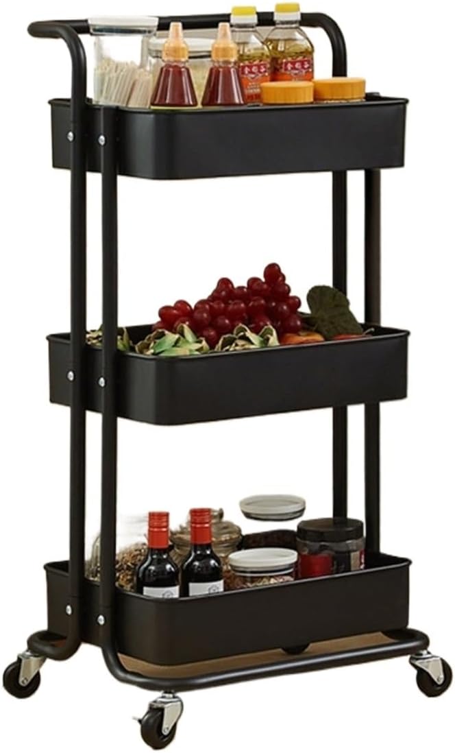 Kitchen Storage Rack Living Room Bathroom Office Rack Trolley Food Clothes Storage Box 3 Tiers(D)