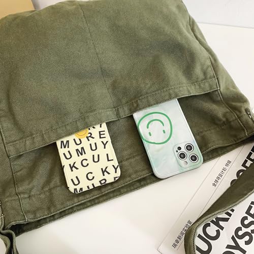 Image of Cotton Tote Handbag Women Canvas Crossbody Beach Bag Hobo Shoulder Tote Bag with 3 External Pocket,Zipper Closure