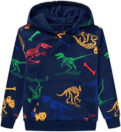 TLAENSON Kids Dinosaur Hoodies for Boys Girls Pullover Hooded Toddler Long Sleeve Sweatshirts with Pocket Navy 4-5 Years/Size 120