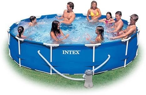 INTEX Metal Frame 12ft x 30in Round Above Ground Swimming Pool Set w/Pump