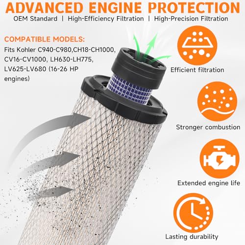 Image of 11013-7044 Outer & 11013-7045 Inner Air Filter, 49065-7007 Oil Filter for Kawasaki FX651V FX691V FX730V FX751V FX801V FX850V FX1000V Engines Spark Plug Lawn Mower Tune-Up