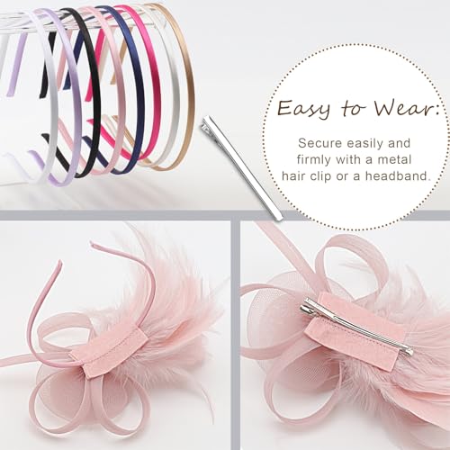 Image of DRESHOW Fascinators Hats for Women Tea Party Fascinator Hats Vintage 50s Headwear Cocktail Wedding Church Derby Hat