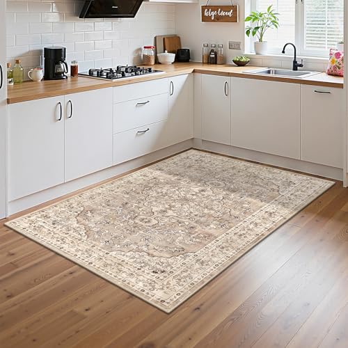 Pauwer Boho Washable Area Rug 3x5 Soft Living Room Bedroom Floor Carpet Mat Indoor Farmhouse Vintage Non Slip Accent Throw Rugs for Entryway Kitchen Dorm Dining Room