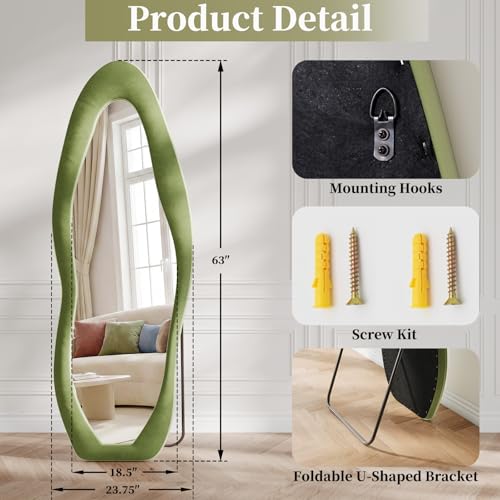 Image of Koonmi 63 inchx24 inch Irregular Mirror Full Length, Flannel Floor Mirrors