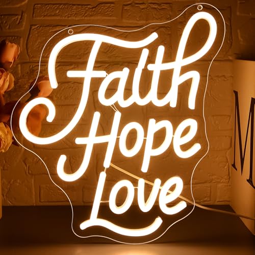 Image of Faith Hope Love Neon Sign for Wall Decor Faith Love LED Light for Man Cave | Dimmable led light, christian wedding, church prayer room wall decor, religious gift for jesus believers, size11.8*11.5 in