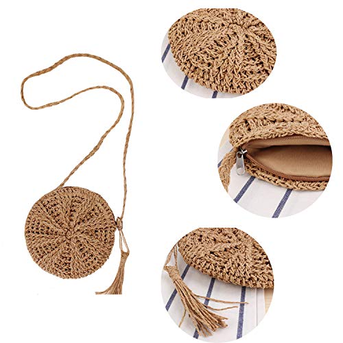 Image of Teeya Straw Crossbody Bag Women Weave Shoulder Bag Round Summer Beach Purse and Handbags