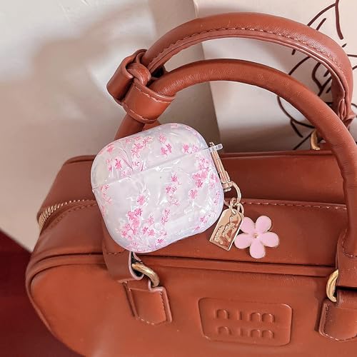 Image of MINSCOSE for Girly Glitter AirPods 4 Clear Case,Cute Shell Pattern Flower Design with Trendy Floral Keychain,Soft TPU Protective Cover with Cleaner Kit for AirPods 4th Generation-Pink