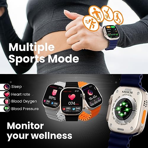 Image of Kratos SW17 Ultra+ Smartwatch with 1.96 inch Touch Display, Advanced BT Calling, Wireless Charging Smart Watch, Voice Assistant, 100+ Sports Modes, Rotating Crown, Metallic Body, IP67, Heart Rate, SpO2