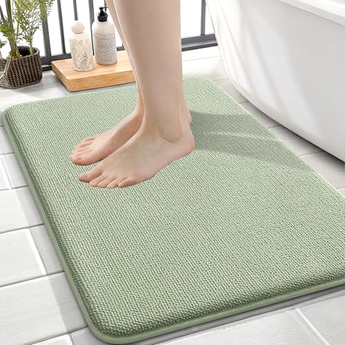 OLANLY Thick Memory Foam Bath Mat Rug 24x16, Extra Soft Absorbent Bathroom Rug, Quick Dry Bath Mats, Non-Slip, Machine Washable Carpet for Bathroom, Tub and Shower, Home Decor Accessories, Sage Green