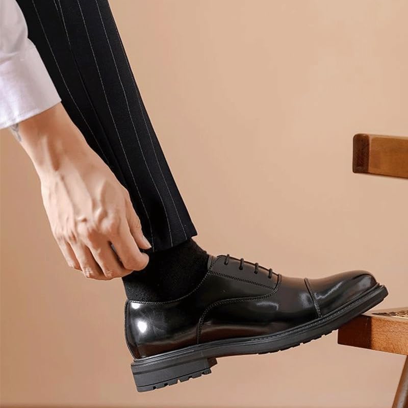 Business Dress Leather Shoes Fashion Versatile Men's British Casual Oxford Shoes Heightened Thick Sole Lightweight Non Slip Men Walking Shoes