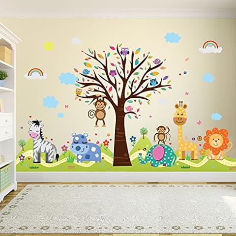 Wallflexi Office Home Decoration Wall Stickers "Happy Hills & Zoo" Wall Murals Removable Self-Adhesive Decals Art Nursery Kindergarden School Baby Toddler Children Kids Room Decoration, Multicolour Cover