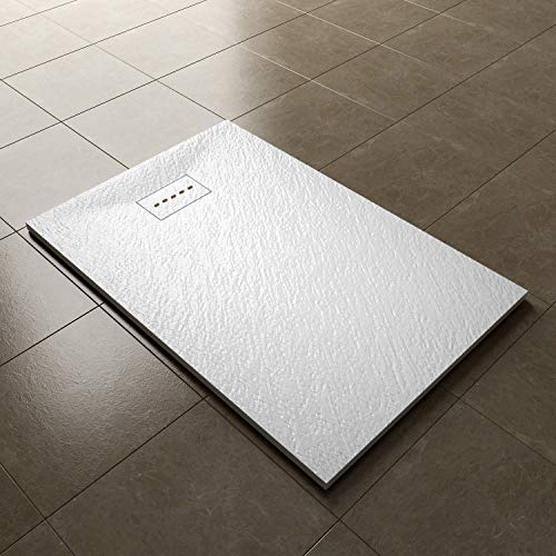 Image of ELEGANT 1200 x 900mm Slip-Resistance Shower Base Slate Effect Square Shower Enclosure Tray with Waste and Resin Cover Grate