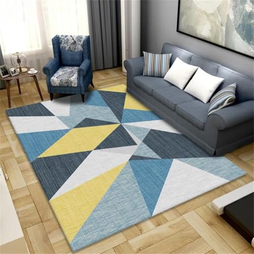 Tapis géométrique triangulaire bleu-jaune 70x140cm pour intérieur moderne