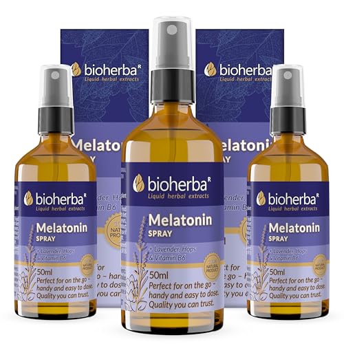 3 Spray de melatonina con lavanda, lúpulo y vitamina B6 – 50 ml – Fórmula líquida natural para la rutina nocturna – Vegano y sin aditivos – Bioherba