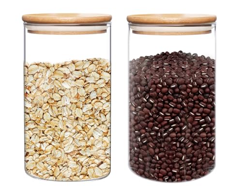 Image of umieo Large Glass Flour and Sugar Containers 50oz Set of 2, Glass Jar with Airtight Lids, Clear Storage Containers with Bamboo Lids for Rice, Oat, Nuts, Candy, Cereal, Coffee, Beans